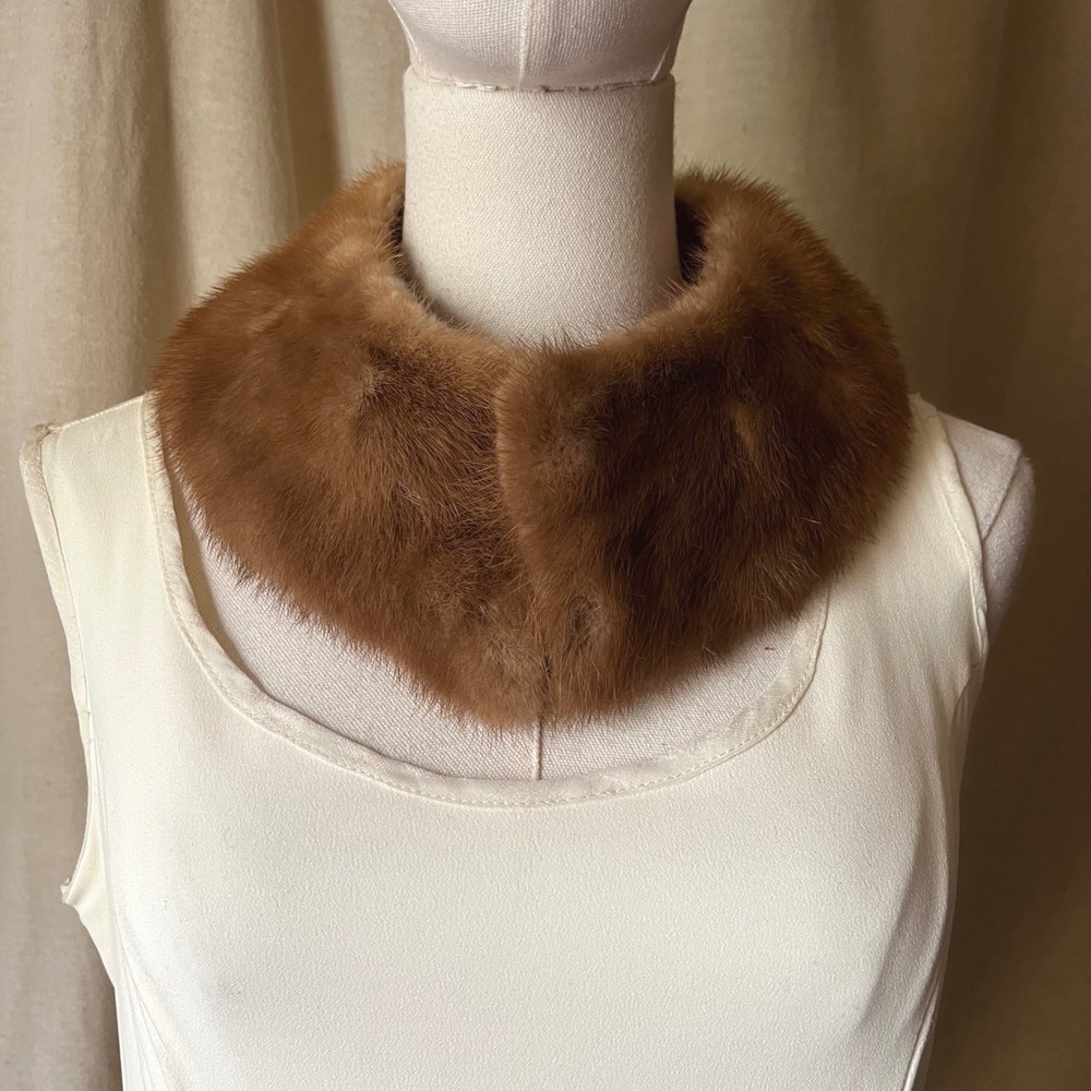 Vintage Brown Mink Fur Collar Genuine Fur Hook Closure 26"